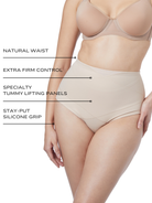 an infographic explaining the features and benefits of the tummy tucker panty control underwear all-groups