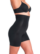 a woman wearing a black tummy control shapewear short body shaper