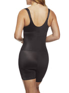 a woman wearing a black open bust tummy control body shaper