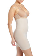 a woman wearing nude high waisted tummy control shapewear shorts