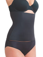 a woman wearing a black waist cincher