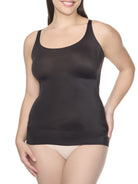 a woman wearing a black shaping camisole shapewear