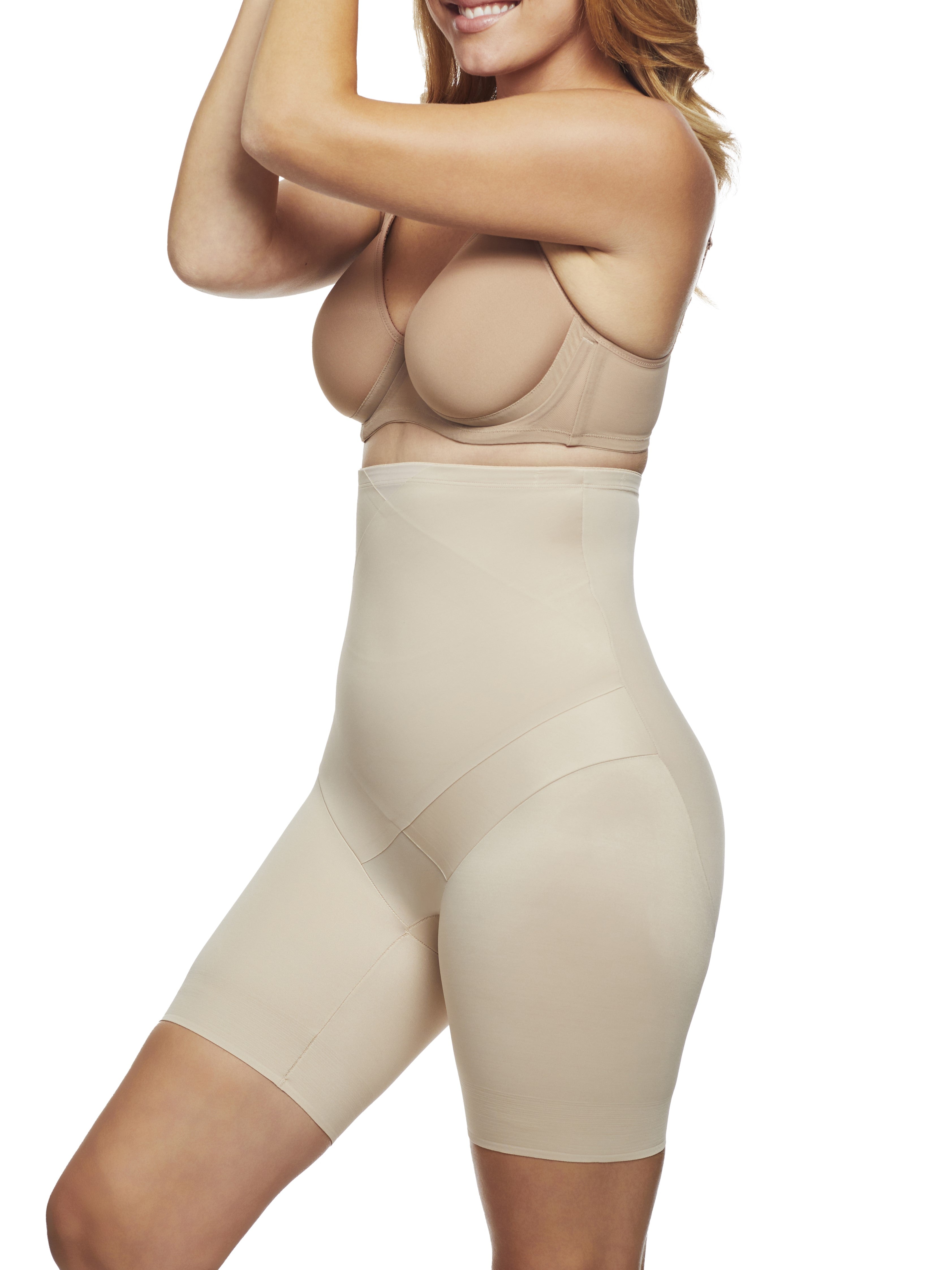 a woman wearing nude tummy control shapewear shorts