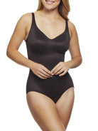 a woman wearing a black shaping bodysuit body shaper