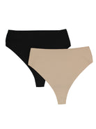 one beige shaping thong and one black shaping thong