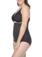 a woman wearing a black high-waist shaping brief