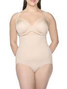 a woman wearing a beige high-waist shaping brief