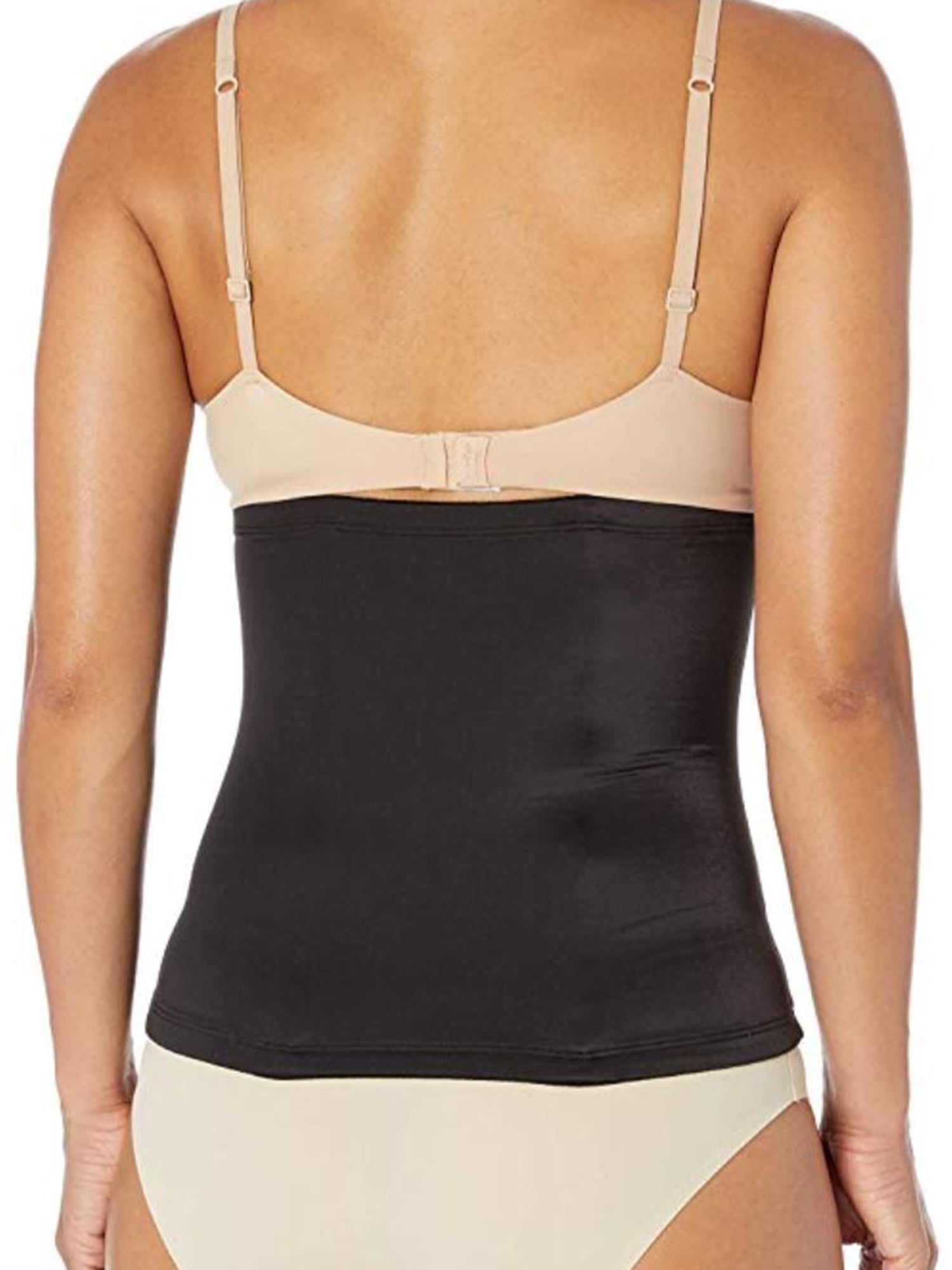 a woman wearing a black waist cincher waist trainer girdle