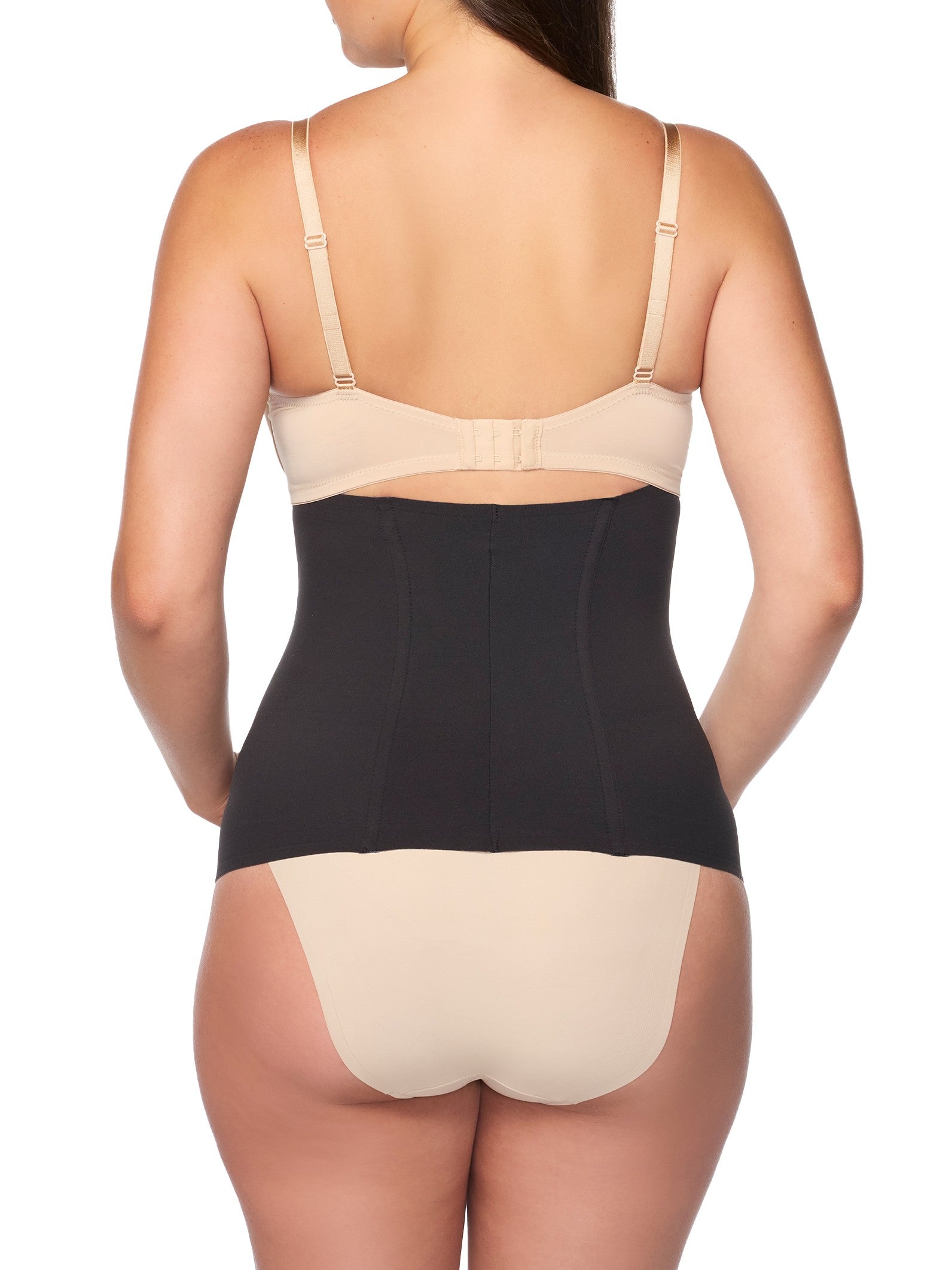 woman wearing a black waist cincher