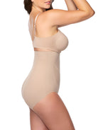 woman wearing a beige high-waisted shaping brief 