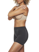 a woman wearing a black tummy control shapewear short