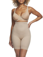 a woman wearing a nude high waisted tummy control shapewear short