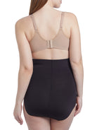 a woman wearing a black maternity shapewear support brief