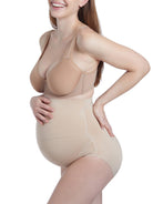 a woman wearing a nude maternity  shapewear support brief