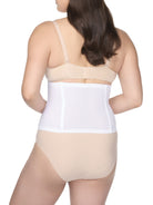 a woman wearing a white waist cincher waist trainer shapewear