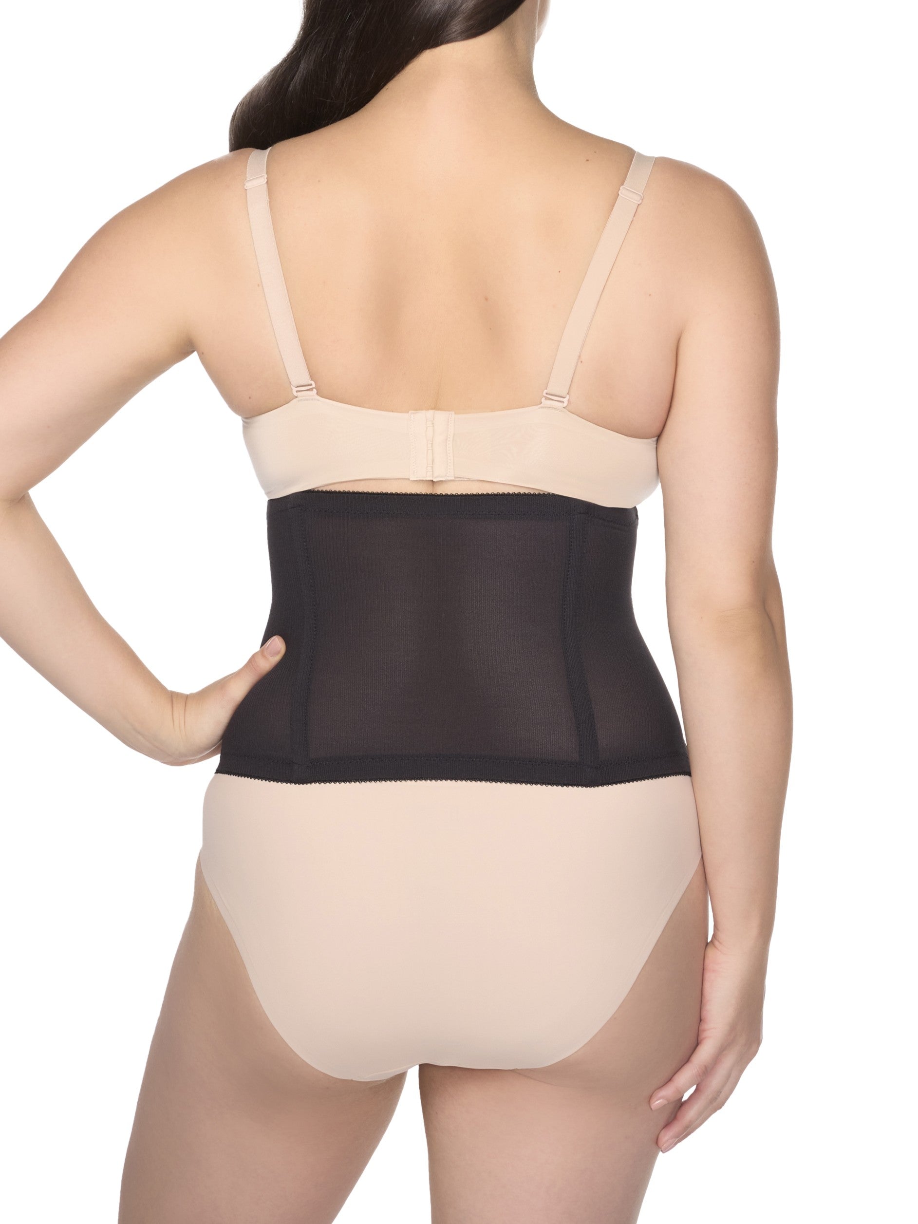 a woman wearing a black waist cincher waist trainer