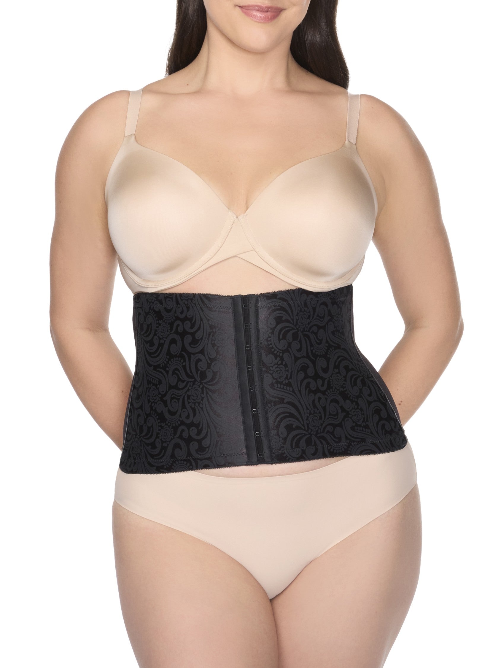 a woman wearing a black waist cincher waist trainer