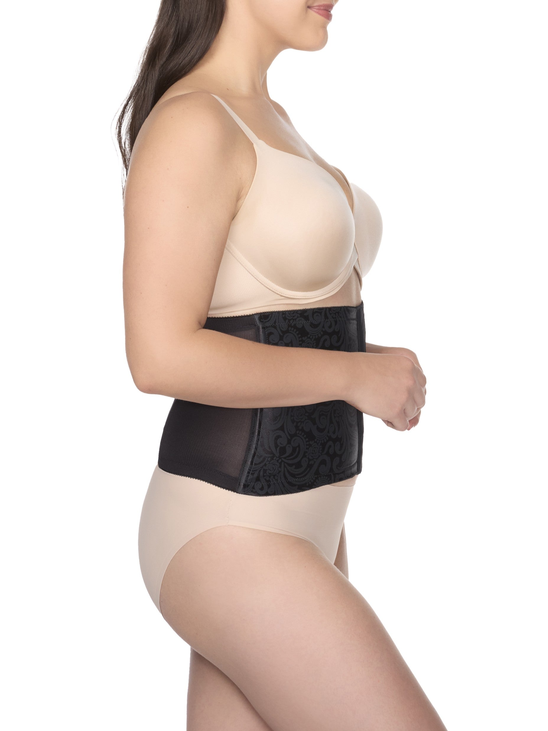 a woman wearing a black waist cincher waist trainer