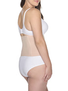 a woman wearing a nude waist cincher waist trainer shapewear