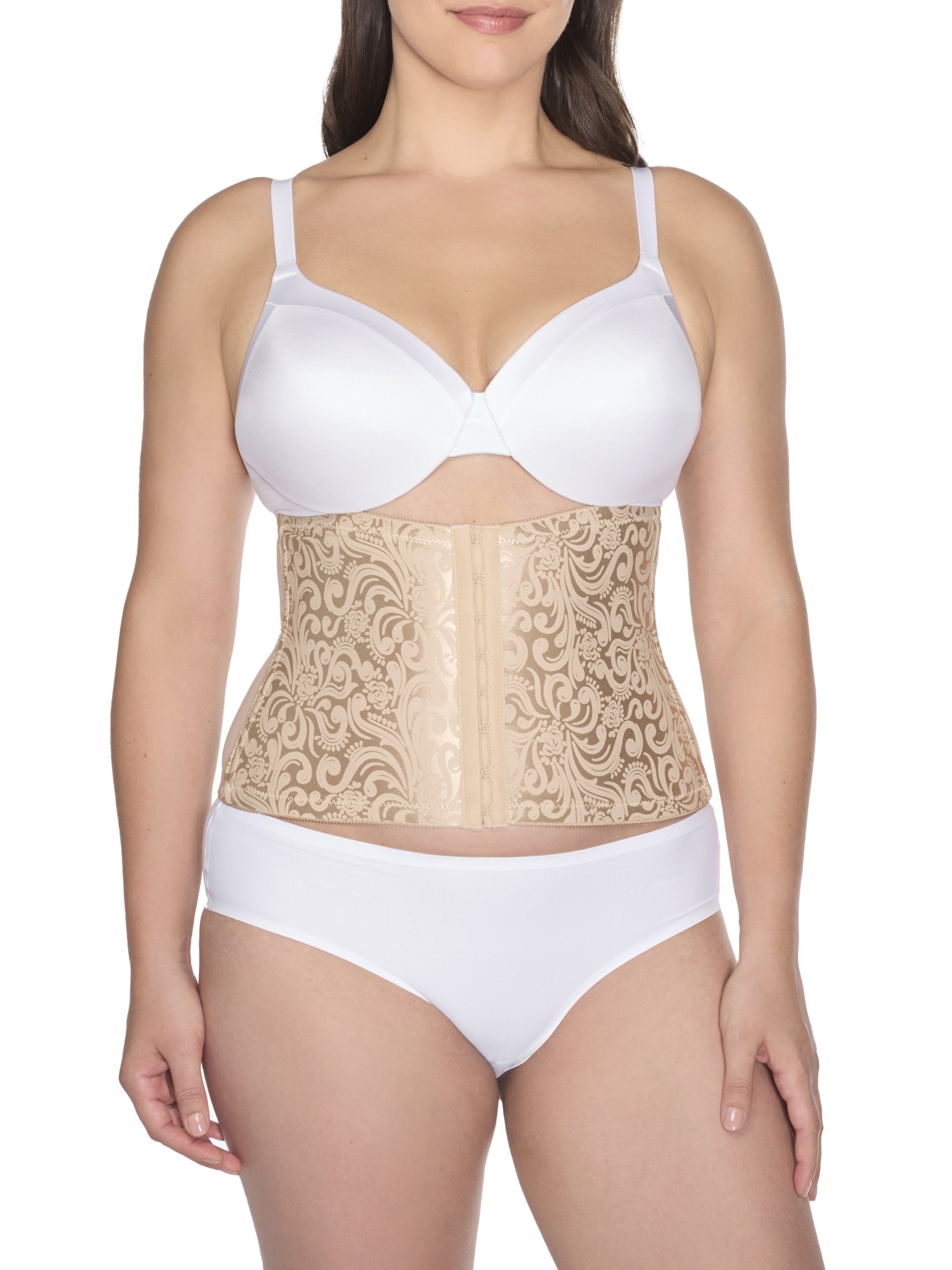 a woman wearing a nude waist cincher waist trainer