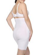 a woman wearing white high waisted tummy control shapewear shorts