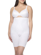 a woman wearing white high waisted tummy control shapewear shorts