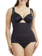 a woman wearing a black open bust shaping camisole shapewear