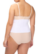 a woman wearing a white waist cincher waist trainer shapewear