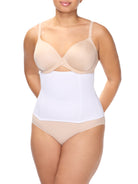 a woman wearing a white waist cincher waist trainer shapewear