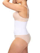 a woman wearing a white waist cincher waist trainer shapewear