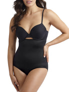 a woman wearing black high waisted tummy control underwear