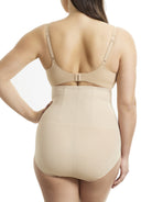 a woman wearing a beige high-waist shaping brief