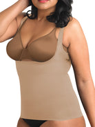 a woman wearing a nude open-bust shaping camisole