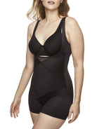 a woman wearing a black open bust tummy control body shaper shapewear