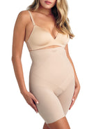 a woman wearing nude high waisted tummy control shapewear shorts