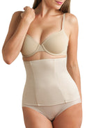 a woman wearing a beige waist cincher