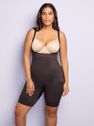 a woman wearing a nude open bust tummy control body shaper shapewear