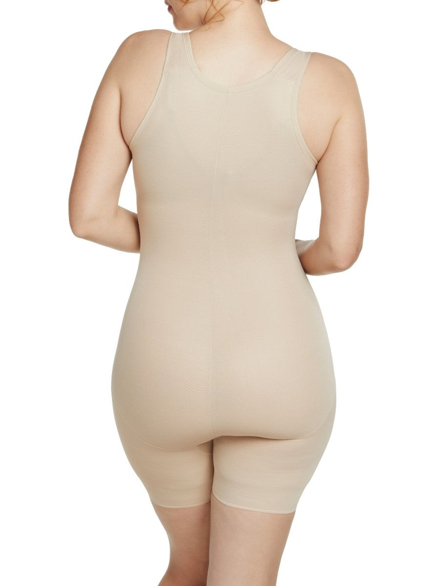 a woman wearing a nude open bust tummy control body shaper shapewear