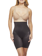 a woman wearing black high waisted tummy control shapewear shorts