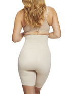 a woman wearing nude high waisted tummy control shapewear shorts