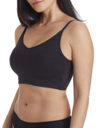 a woman wearing a black shaping wireless bra bralette