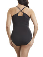 a woman wearing a black body shaper shaping bodysuit shapewear