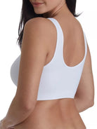 a woman wearing a white lounge bra