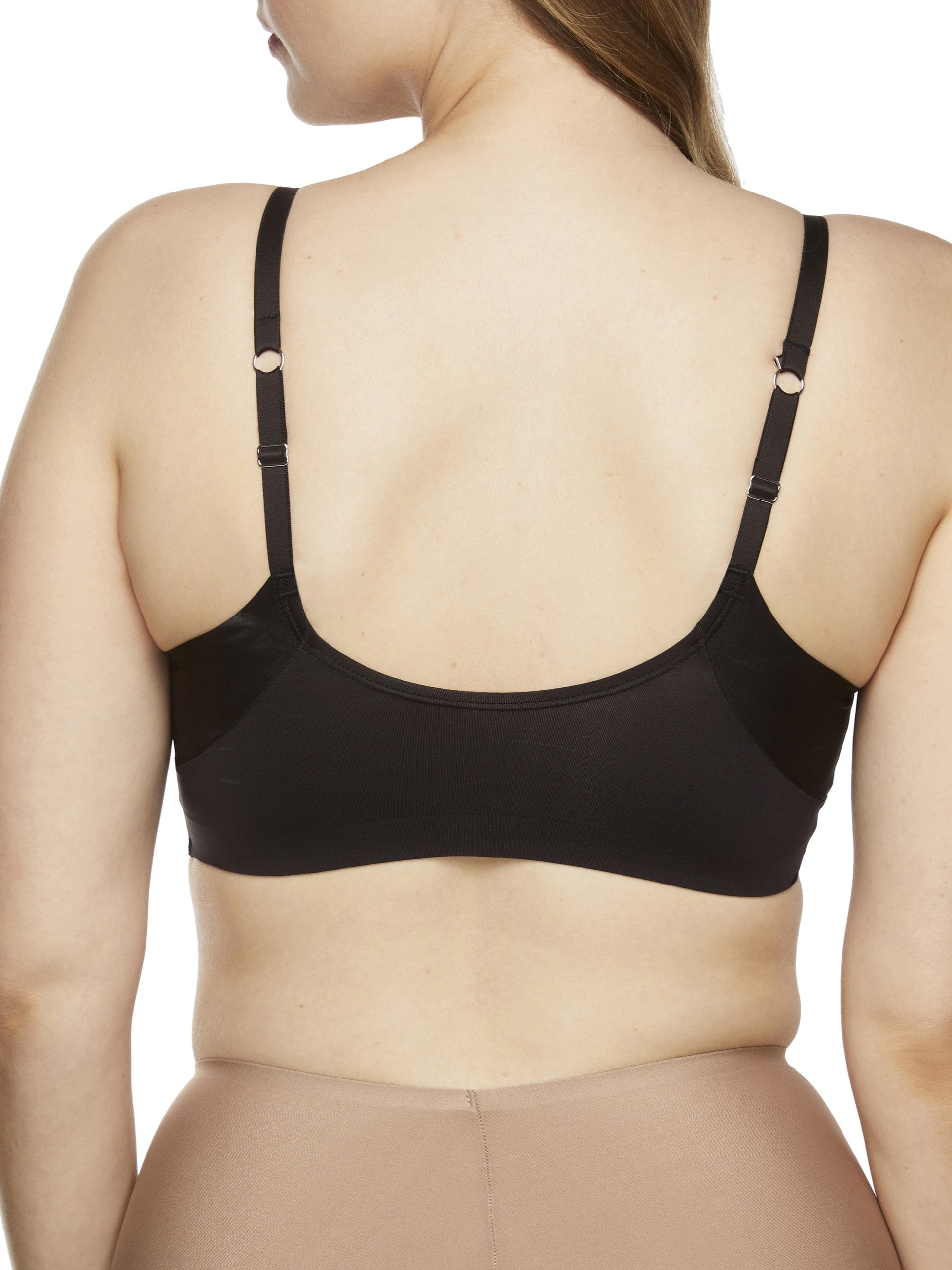 a woman wearing a black lounge bra