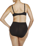 a woman wearing black tummy control underwear