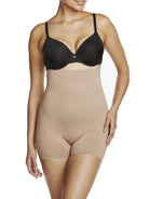 a woman wearing nude high waisted tummy control shapewear shorts