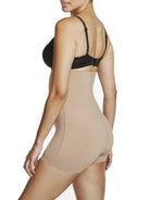 a woman wearing nude high waisted tummy control shapewear shorts