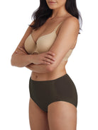 a woman wearing a black shaping brief 