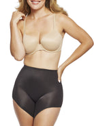 a woman wearing black tummy control shapewear shorts