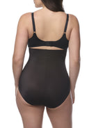 Black shapewear brief worn by a model on a white background